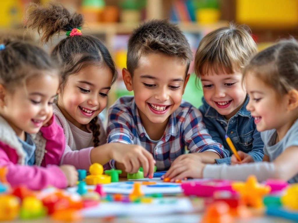 Copii învățând într-un mediu interactiv și distractiv.