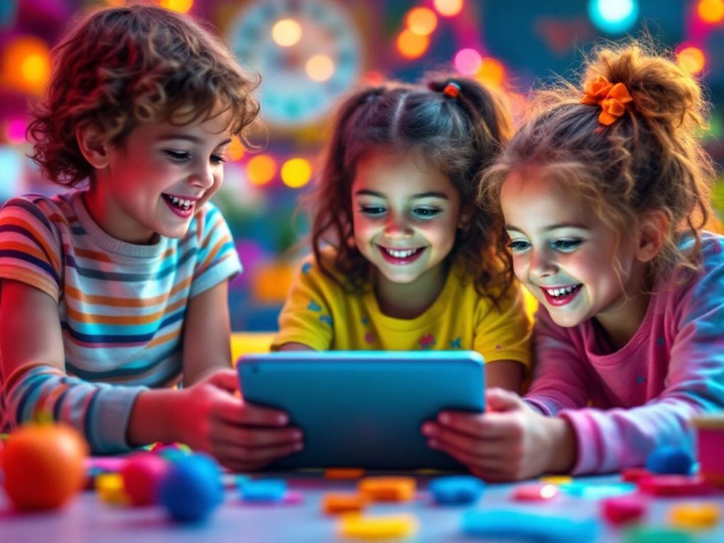 Copii folosind tablete pentru învățare și distracție.