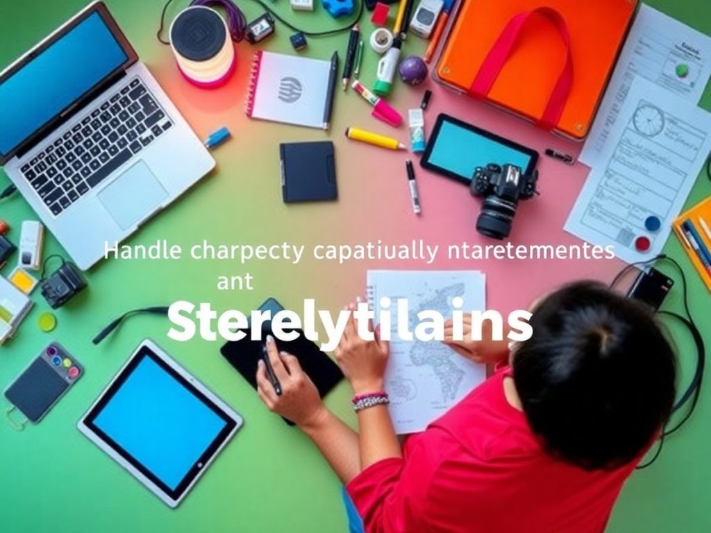 Spațiu de lucru creativ cu un laptop și materiale.